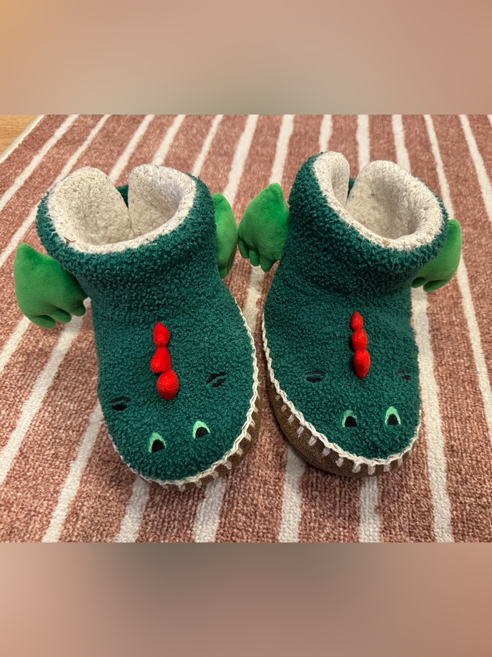 Hanna Anderson Kids Green Dino Plush Slippers - Cozy Indoor Footwear